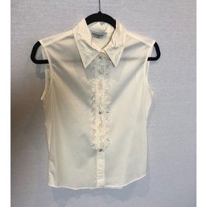 White Sleeveless Button Down Blouse by YSL